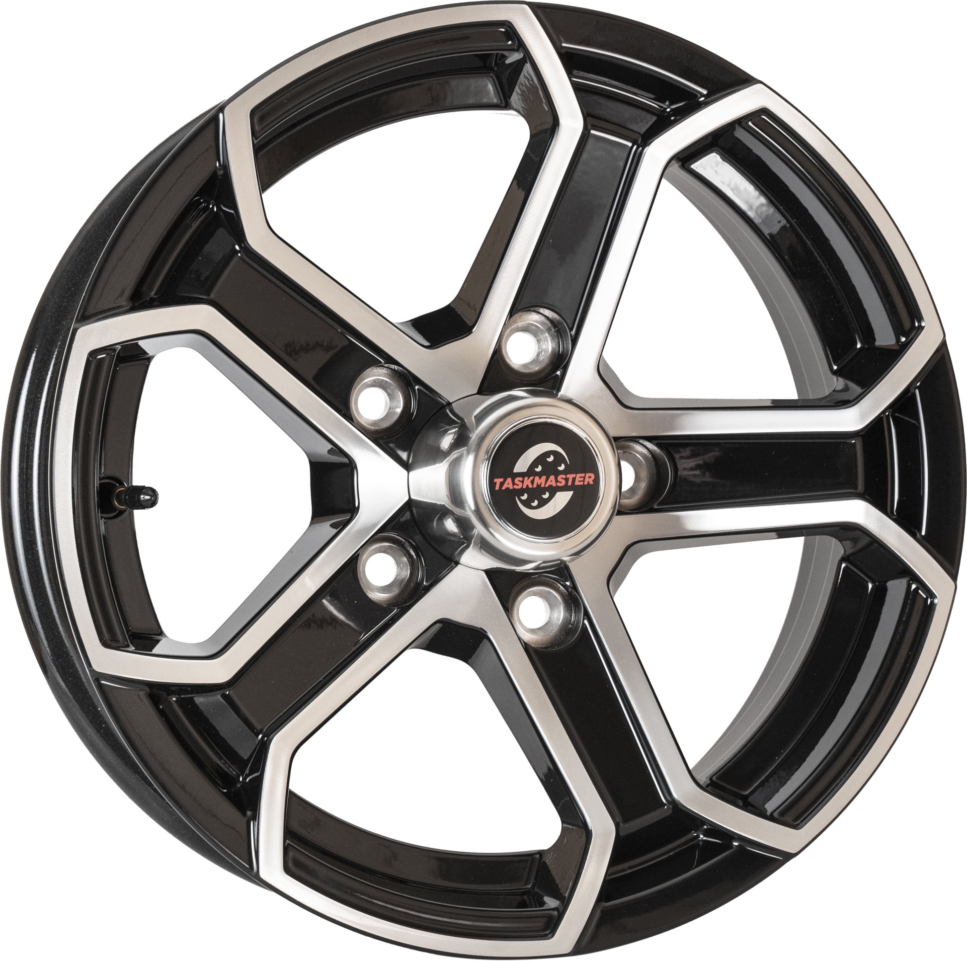 Taskmaster Trinity 5 Spoke Aluminum Trailer Wheel Rim 15x5 5x5 Black Machined Face with Silver Cap