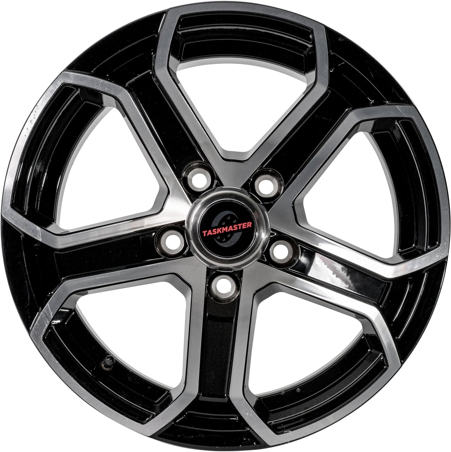 Taskmaster Trinity 5 Spoke Aluminum Trailer Wheel Rim 15x6 5x4.5 Black Machined Face with Silver Cap