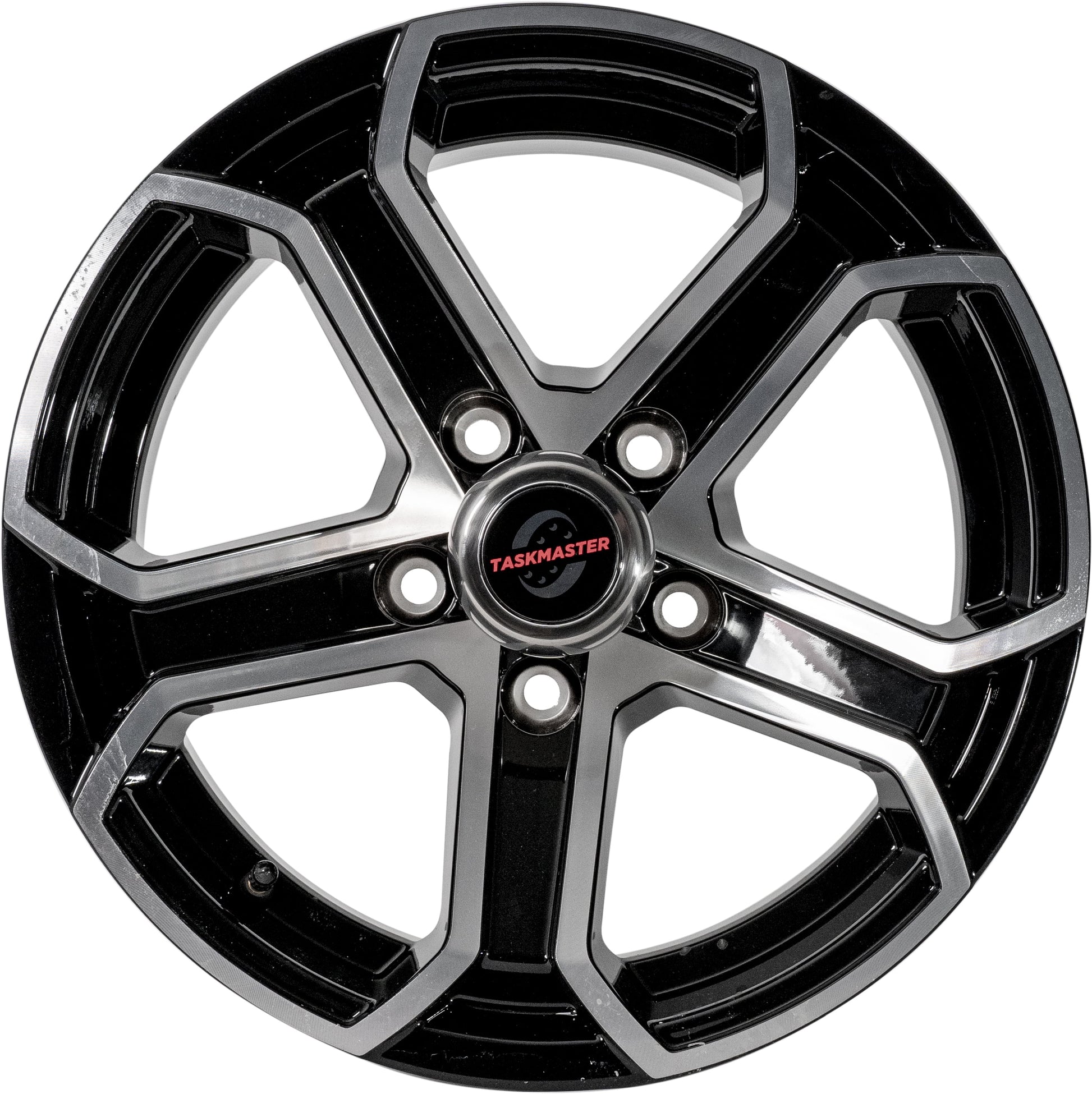 Taskmaster Trinity 5 Spoke Aluminum Trailer Wheel Rim 15x6 5x4.5 Black Machined Face with Silver Cap