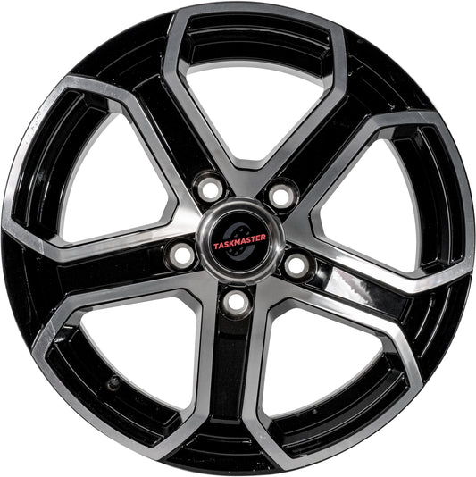 Taskmaster Trinity 5 Spoke Aluminum Trailer Wheel Rim 15x6 5x4.5 Black Machined Face with Silver Cap