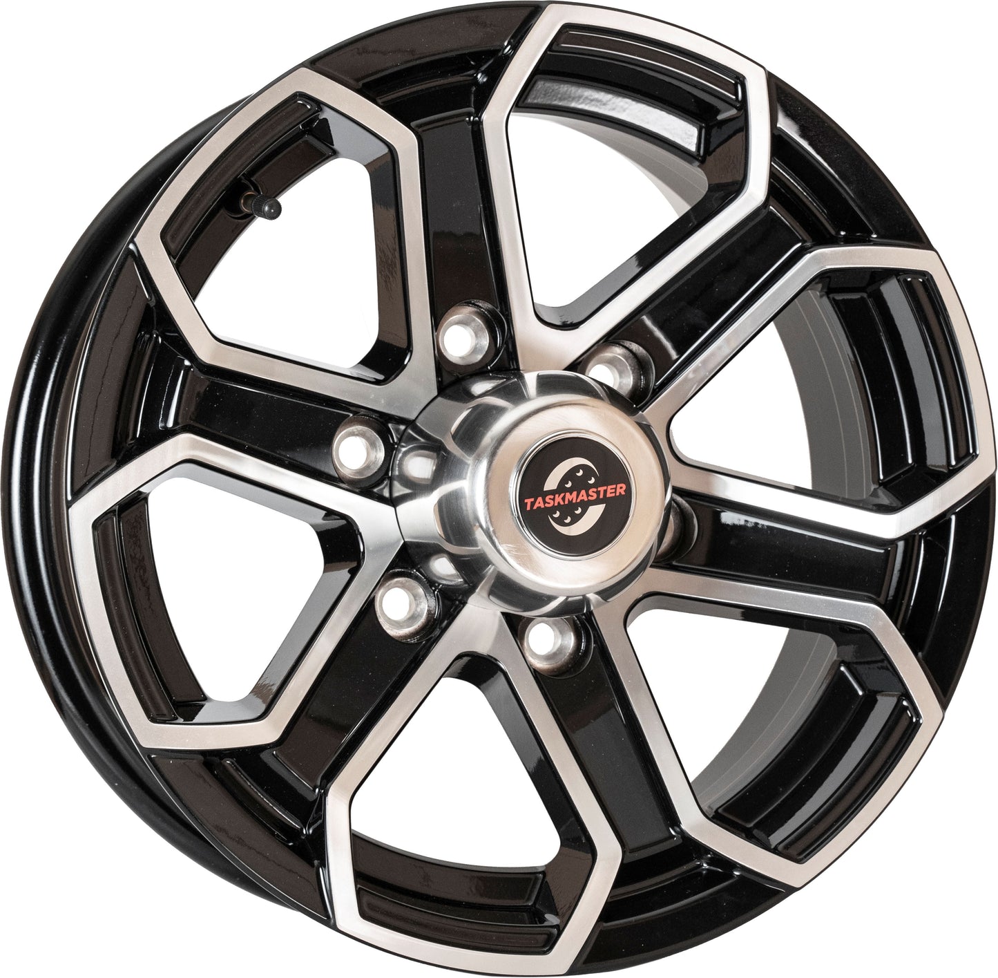 Taskmaster Trinity 6 Spoke Aluminum Trailer Wheel Rim 15x6 6x5.5 Black Machined Face