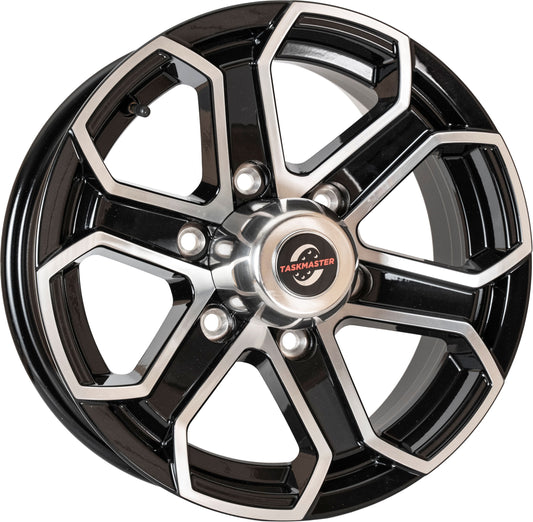 Taskmaster Trinity 6 Spoke Aluminum Trailer Wheel Rim 15x6 6x5.5 Black Machined Face