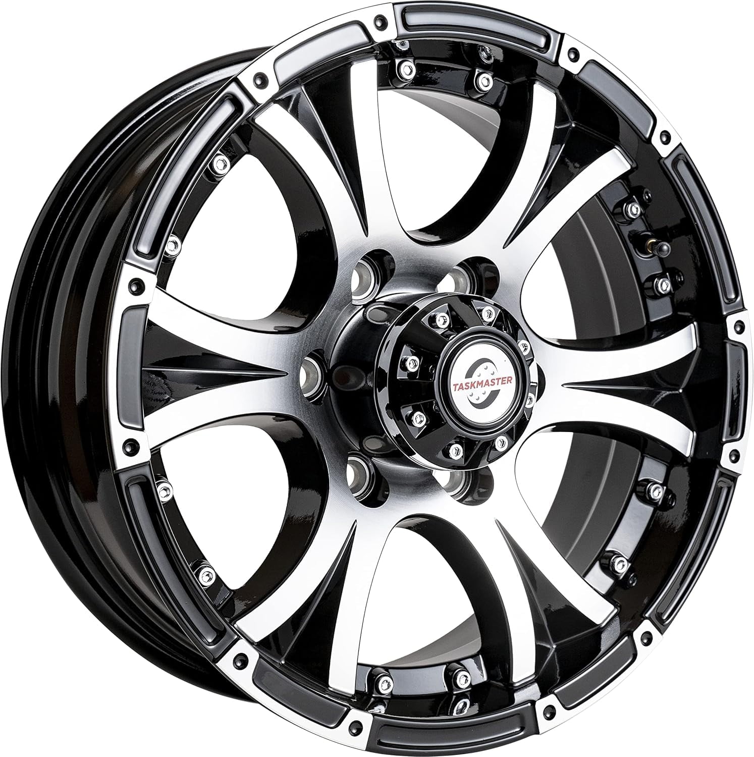 Taskmaster Viking Aluminum Trailer Wheel Rim 16x6 6x5.5 Black Machined Lip and Face with Black Cap
