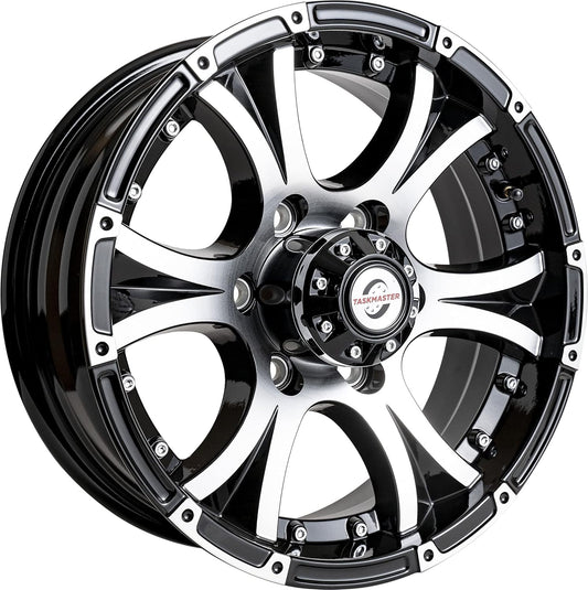 Taskmaster Viking Aluminum Trailer Wheel Rim 16x6 6x5.5 Black Machined Lip and Face with Black Cap