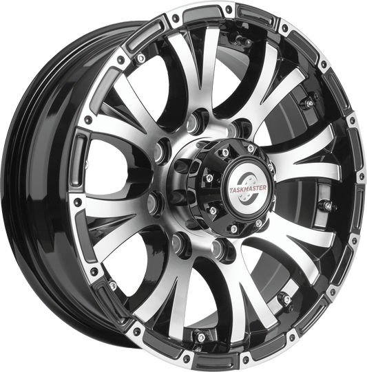 Taskmaster Viking Aluminum Trailer Wheel Rim 16x6 8x6.5 Black Machined Lip and Face with Black Cap
