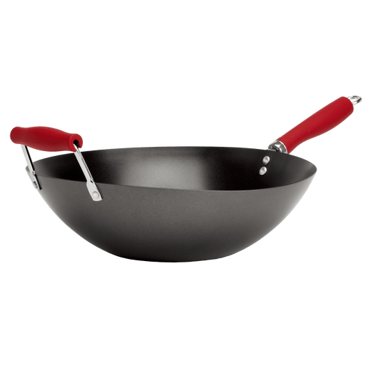 Tasty 14inch Carbon Steel Nonstick Wok, Flat Bottom Stir Fry Pan, Induction Compatible, Easy Clean, Silicone Handle