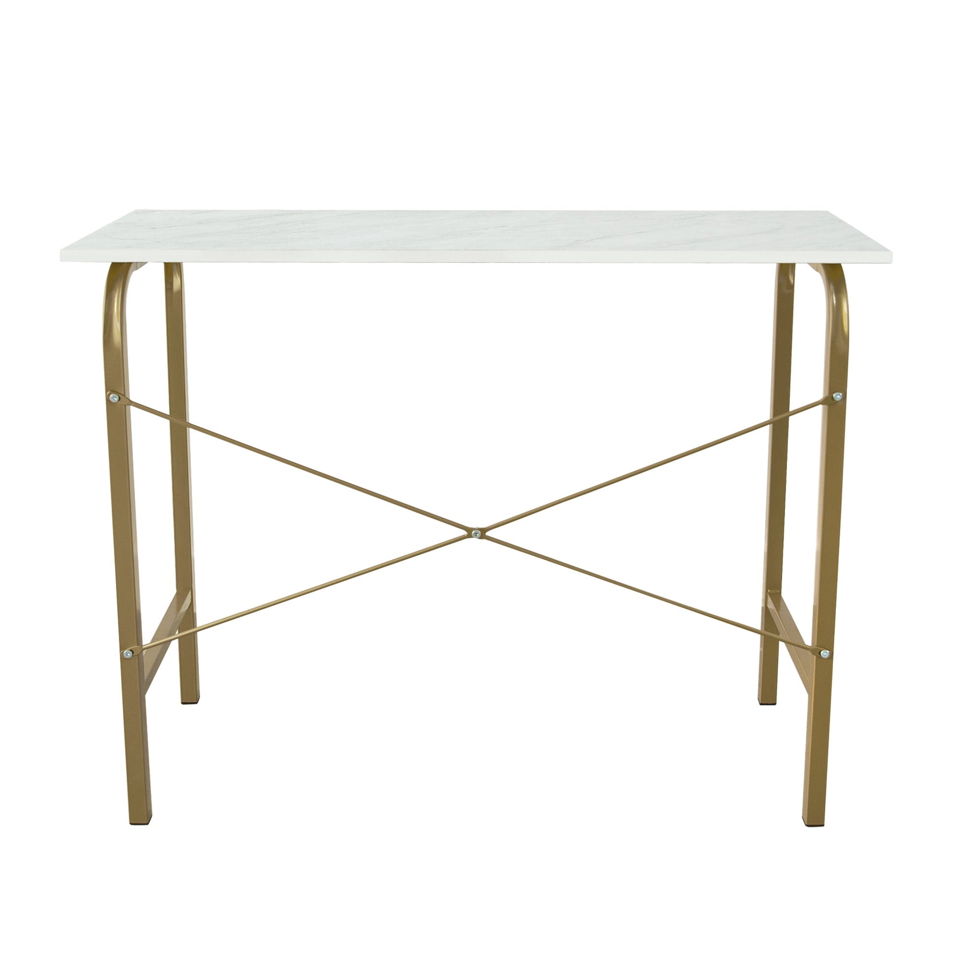 Teamson Home 40" Bella Home Office Desk with Faux Marble Top and Brass Frame, Faux Marble/Brass