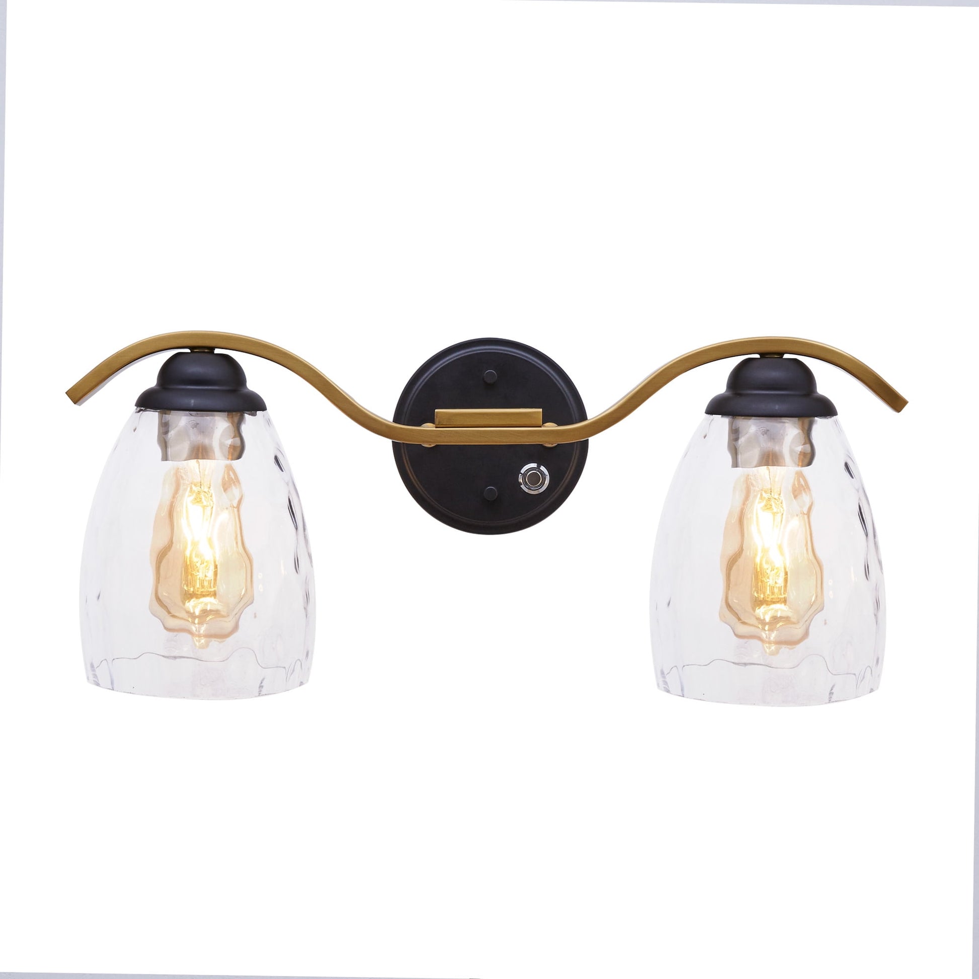 Heidi 2-Light Bathroom Vanity Wall Sconce Light with 3-Stage Touch Dimmer & Clear Hammered Glass Cloche Shades, Black/Brass