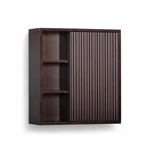 Tremolo Dual Storage Wall Cabinet, Espresso â€“ Teamson Home: Solid Wood Wall-Mount Frame, Open & Closed Compartments with Fluted Fronts for Bathroom