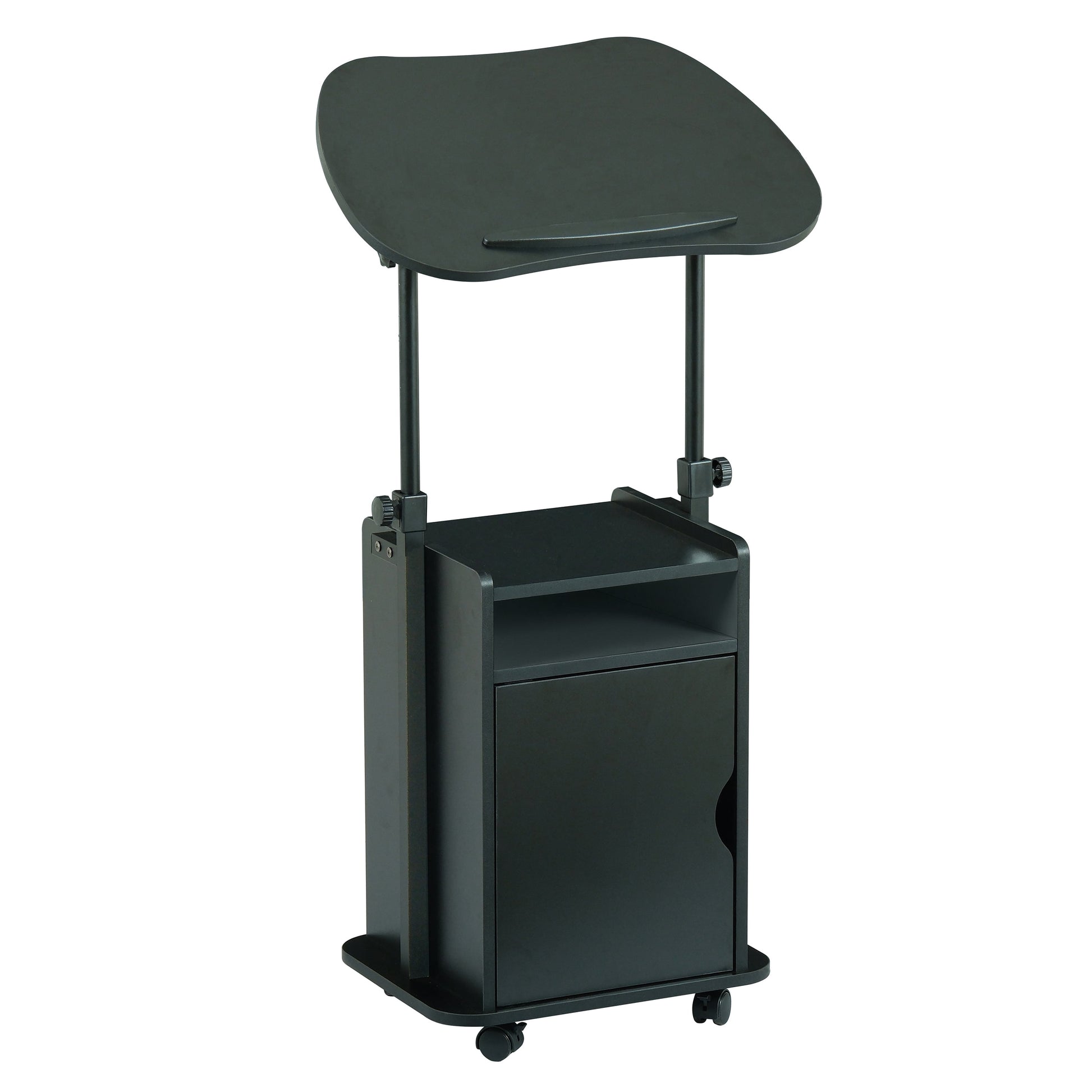 Techni Mobili Adjustable Laptop Cart â€“ Black Rolling Desk with Storage, Height Adjustable Sit/Stand Workstation