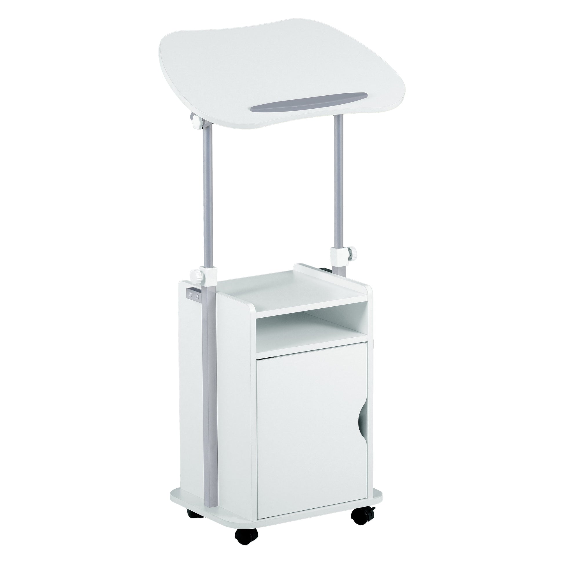 Techni Mobili Adjustable Laptop Cart â€“ White Rolling Desk with Storage, Height Adjustable Sit/Stand Workstation