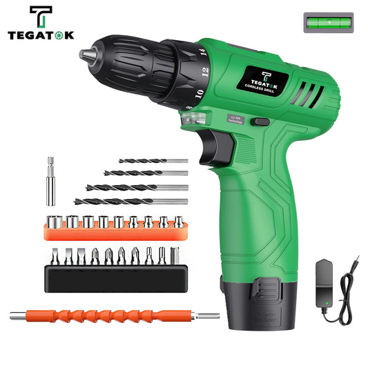 Tegatok 12V Cordless Power Drill with Battery And Charger, Electric Drill With Variable Speed And 18+1 Torque Setting.