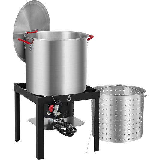 Telyswee 60QT Seafood Boil Pot, 11,0000 BTU Aluminum Outdoor Seafood Boil Kit, Seafood Boil Pot with Strainer Basket, Propane Stove Burner for Outdoor Cooking Seafood Shrimp, Crab, Crawfish