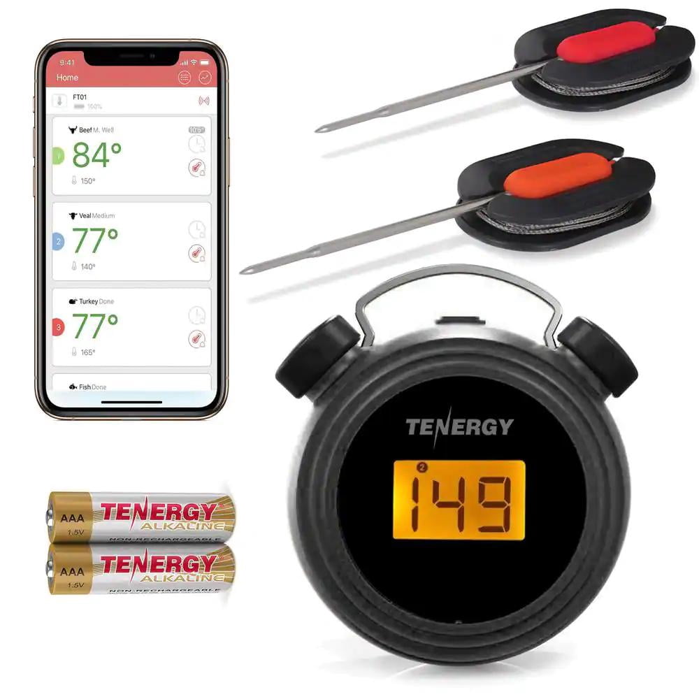 Tenergy TermÃ³metro Digital de Carne MeatSmart, TermÃ³metro de Barbacoa Inteligente InalÃ¡mbrico Controlado por AplicaciÃ³n con 2 Sondas de Acero Inoxidable, Pantalla LCD Grande, TermÃ³metro de Cocina para Parrilla y Ahumador