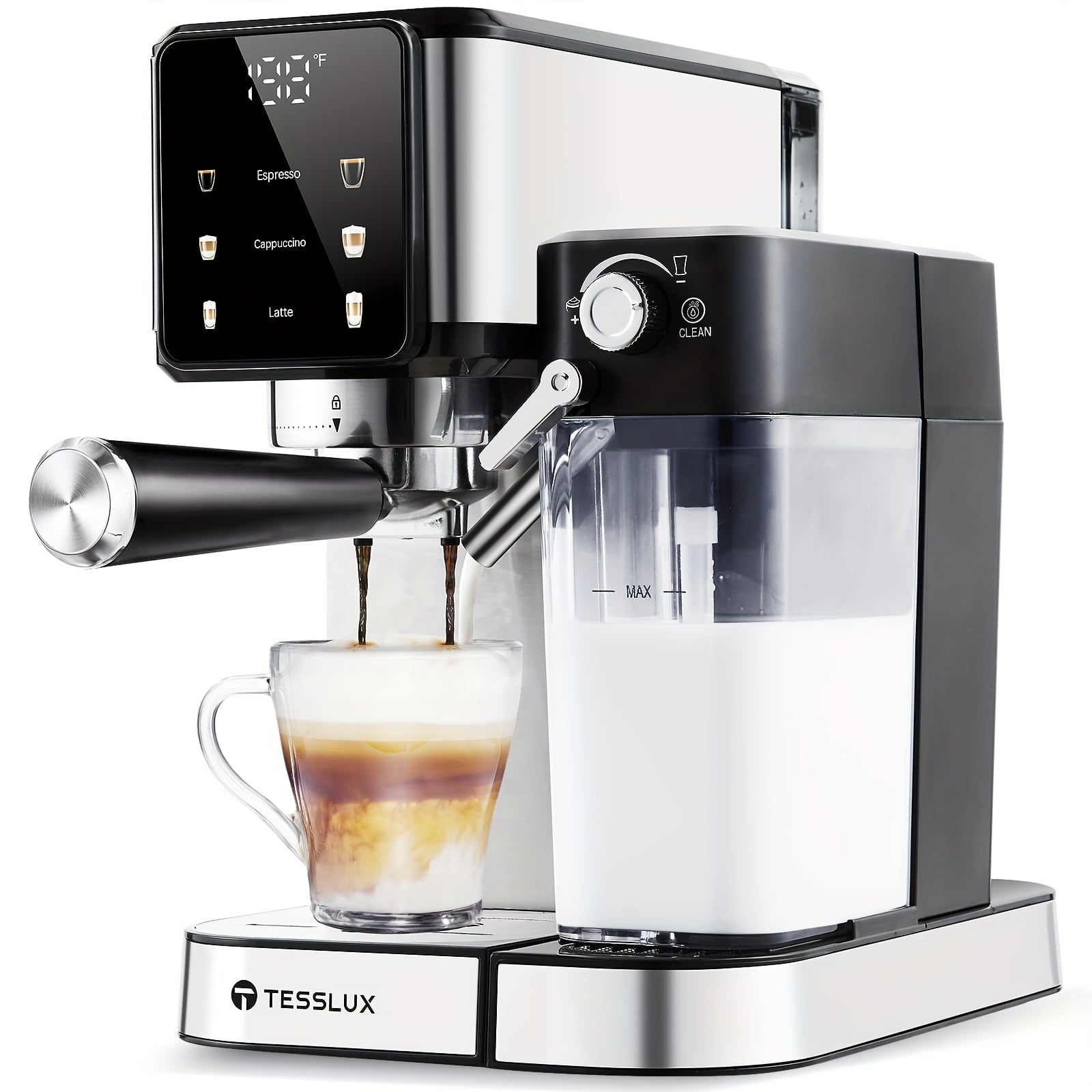 Tesslux Espresso And Cappuccino Machine, 20 Bar Dual Boiler Latte Maker with Touch Control & Digital Temperature Display, Compact Coffee Machine for Home, Automatic Milk Frother, Coffee Bar