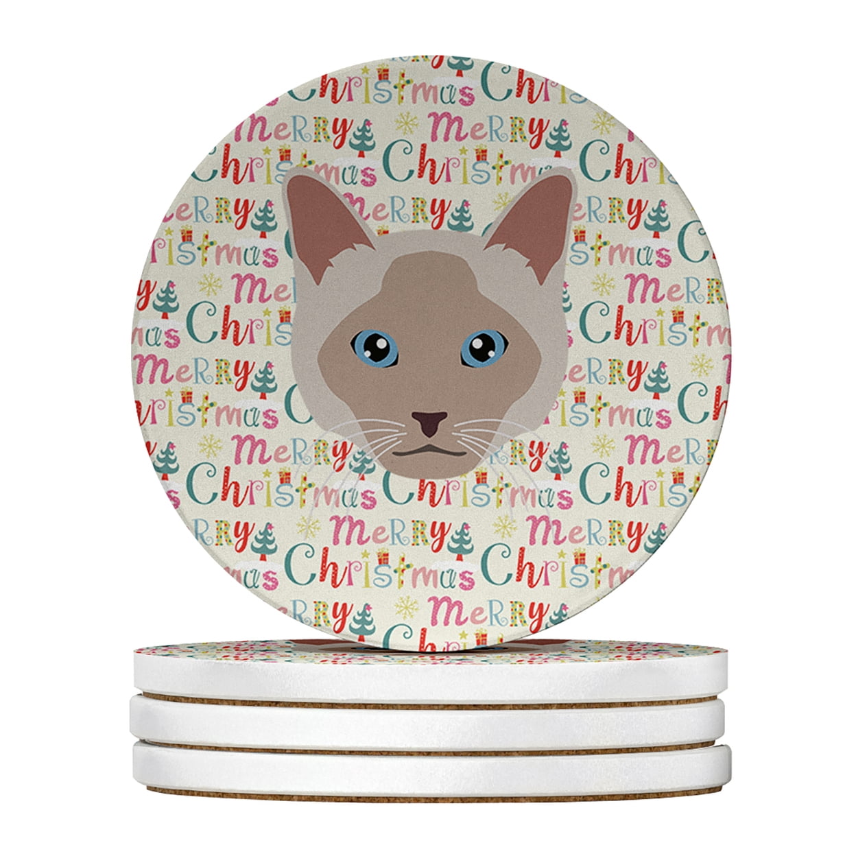 Thai lilac Cat Christmas Large Sandstone Coasters Pack of 4 4 in x 4 in