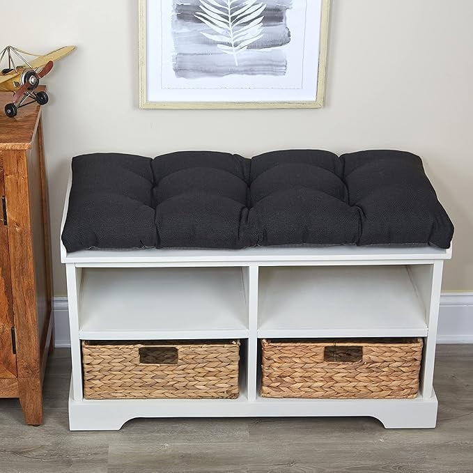The Gripper Non-Slip Tufted Bench Cushion for Indoor Furniture, Entryway Storage, Bay Window, Corner Nook or Piano Seat, 33 Inches, Midnight