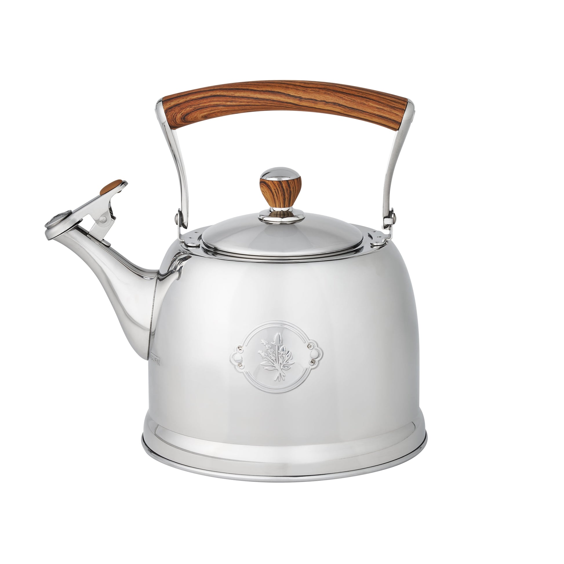The Pioneer Woman 1.8-Quart Stainless Steel Whistling Tea Kettle with Folding Handle, Silver
