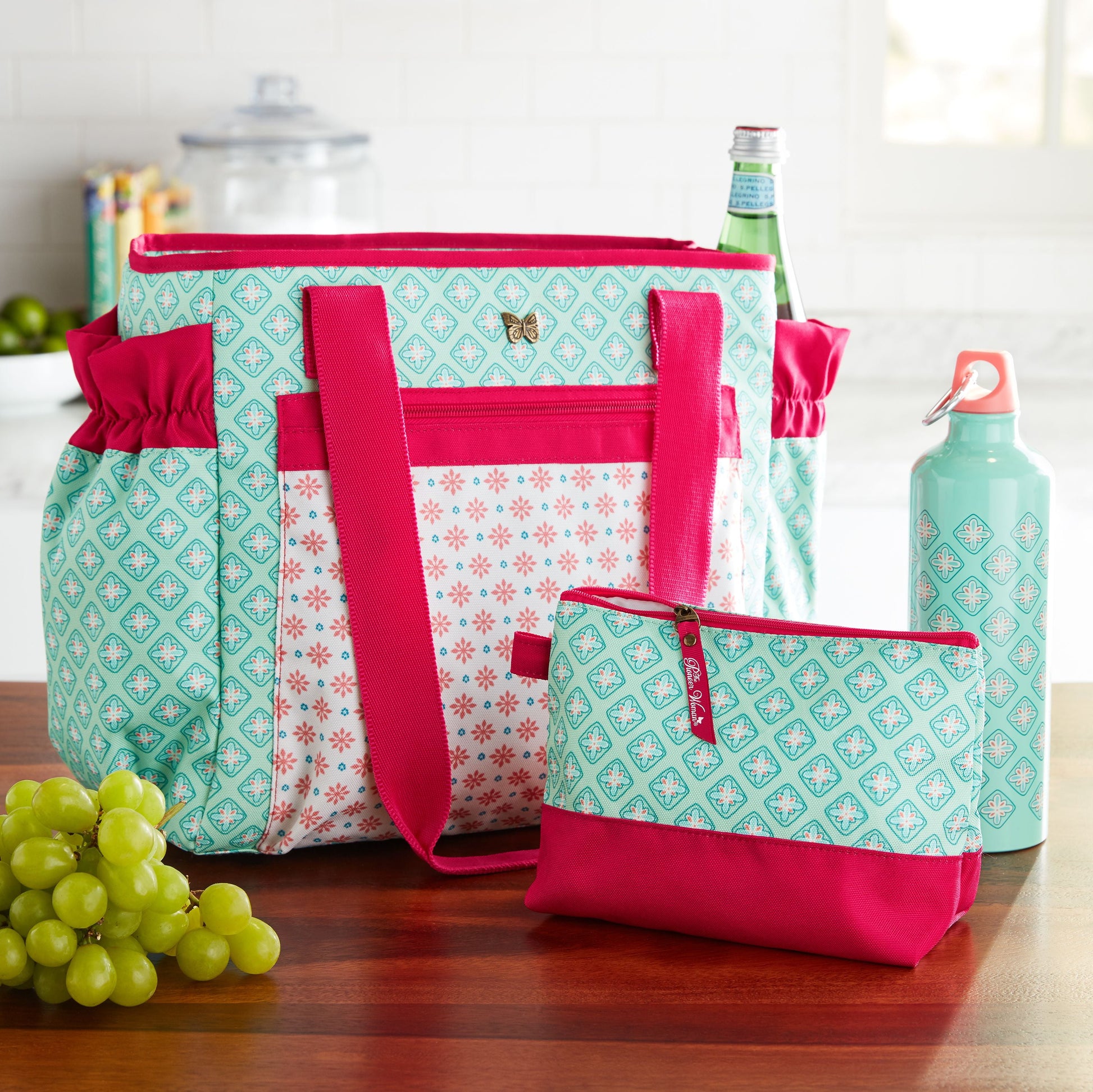 The Pioneer Woman Insulated Lunch Kit Set with Extra Bag and Bottle, Jewel Geo