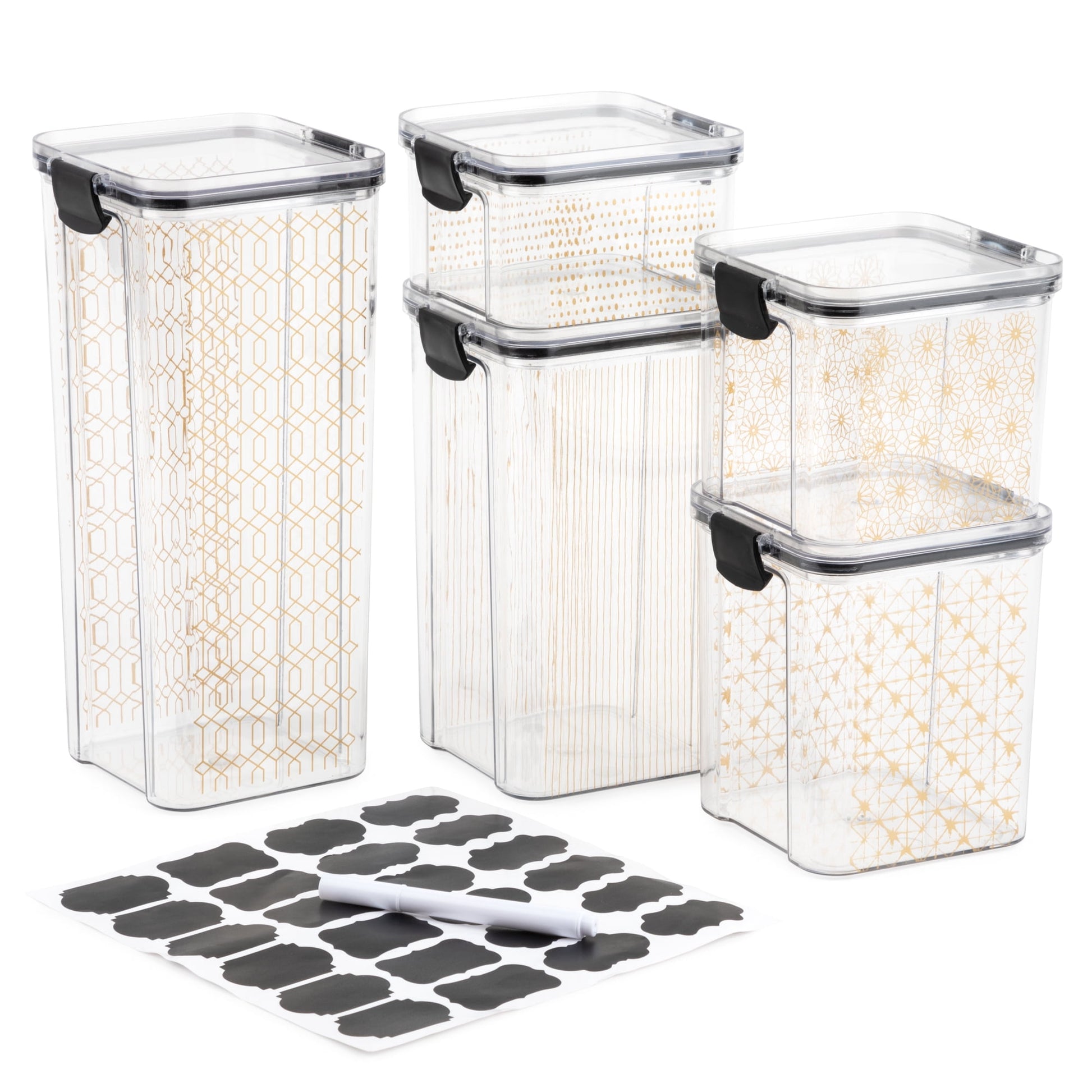 Thyme & Table 10-Piece Snap-Lock Airtight Food Storage Container Set with Labeling Kit, Black