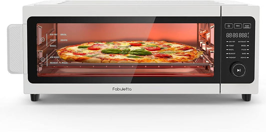 Toaster Oven Air Fryer Combo - 10-in-1 Countertop Convection Oven 1800W, Flip Up & Away Capability for Storage Space, Oil-Less Toaster Oven Fit 12" Pizza, 9 Slices Toast (White)