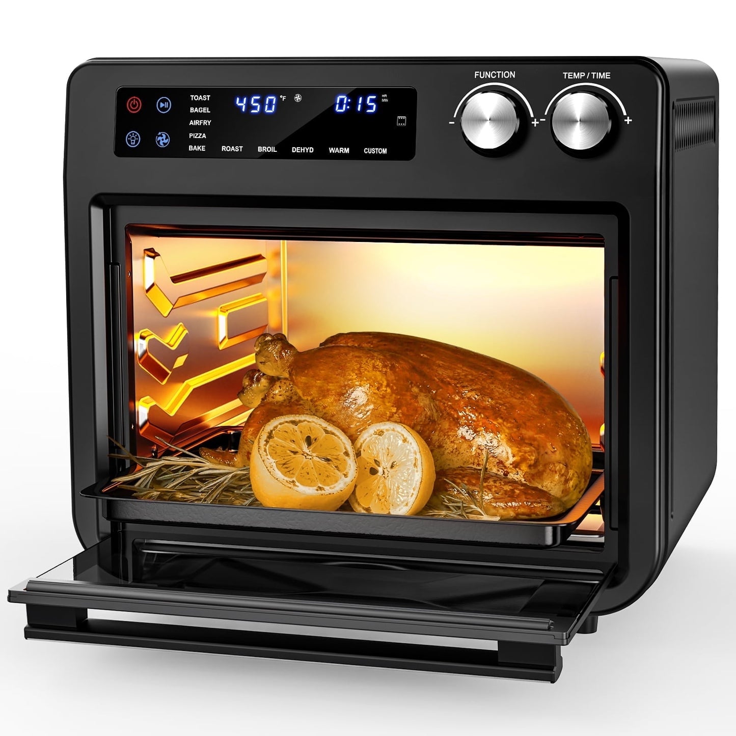 26QT Air Fryer Oven,Oil-Less Digital Touchscreen Toaster Oven with 10-in-1 Multi Function&Custom Mode, Visible Window , 1800W,Black