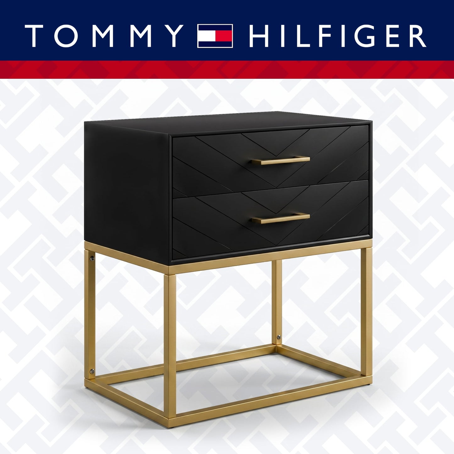Tommy Hilfiger Ellias Bedside Table Black and Gold