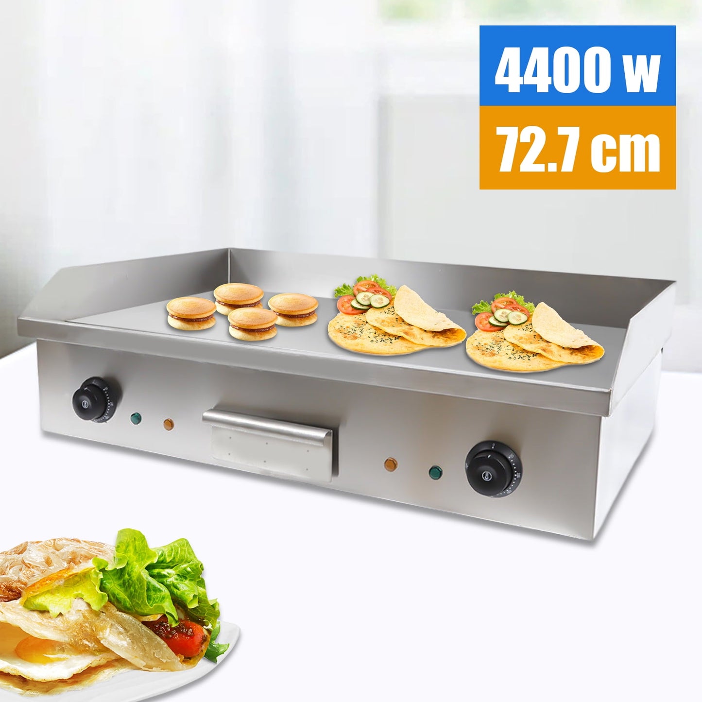 Toolven Electric Countertop Griddle with Precise Temperature Control (572°F), Large 72.7*40cm Cooking Area, Even Heating for Pancakes, Bacon, Pizza, and More, Safe with Overload Circuit Breaker