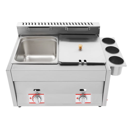 Toolven Gas Deep Fryer – Dual Tank Stainless Steel Fryer, 6.34 Qt Capacity Each, High-Efficiency Heating, Independent Temperature Control, and Safety Filter Baskets for Commercial and Home Use