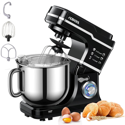 Towallmark Tilt-Head Stand Mixer 7.5 Qt 6 Speed 660w With Dough Hook, Whisk And Whisk Silver Stainless Steel Bowl, Black