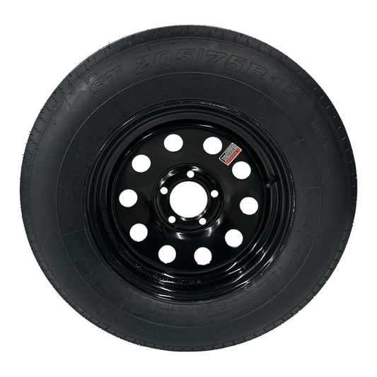 Trailer Tire on Rim ST205/75R15 TrailQuest LRC Radial 6 Ply 5 Lug Black Modular Wheel 5X5" Bolt Pattern