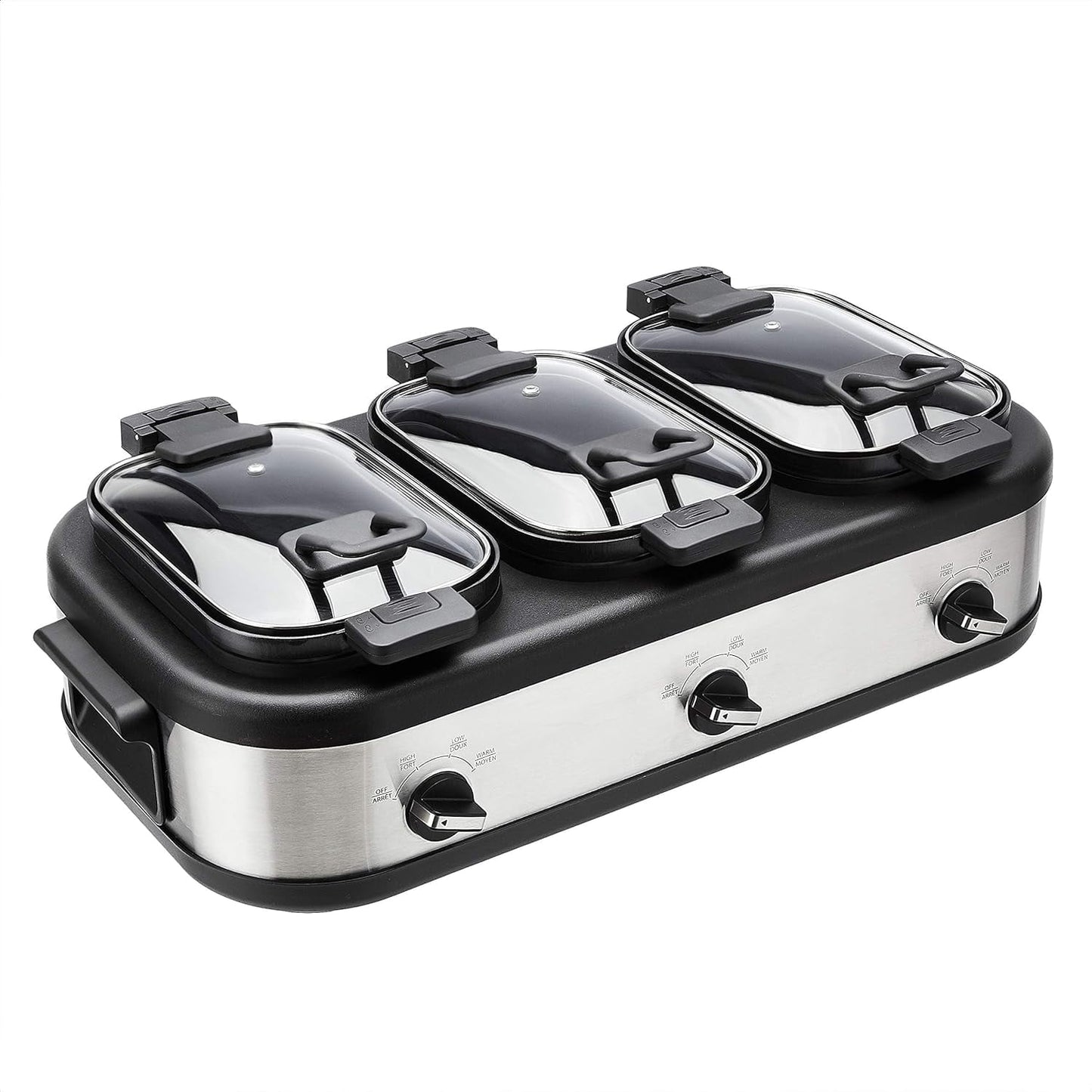Triple Slow Cooker with 3 Nonstick Pots, Brushed Stainless Steel