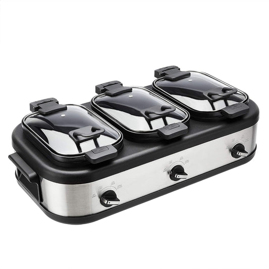 Triple Slow Cooker with 3 Nonstick Pots, Brushed Stainless Steel