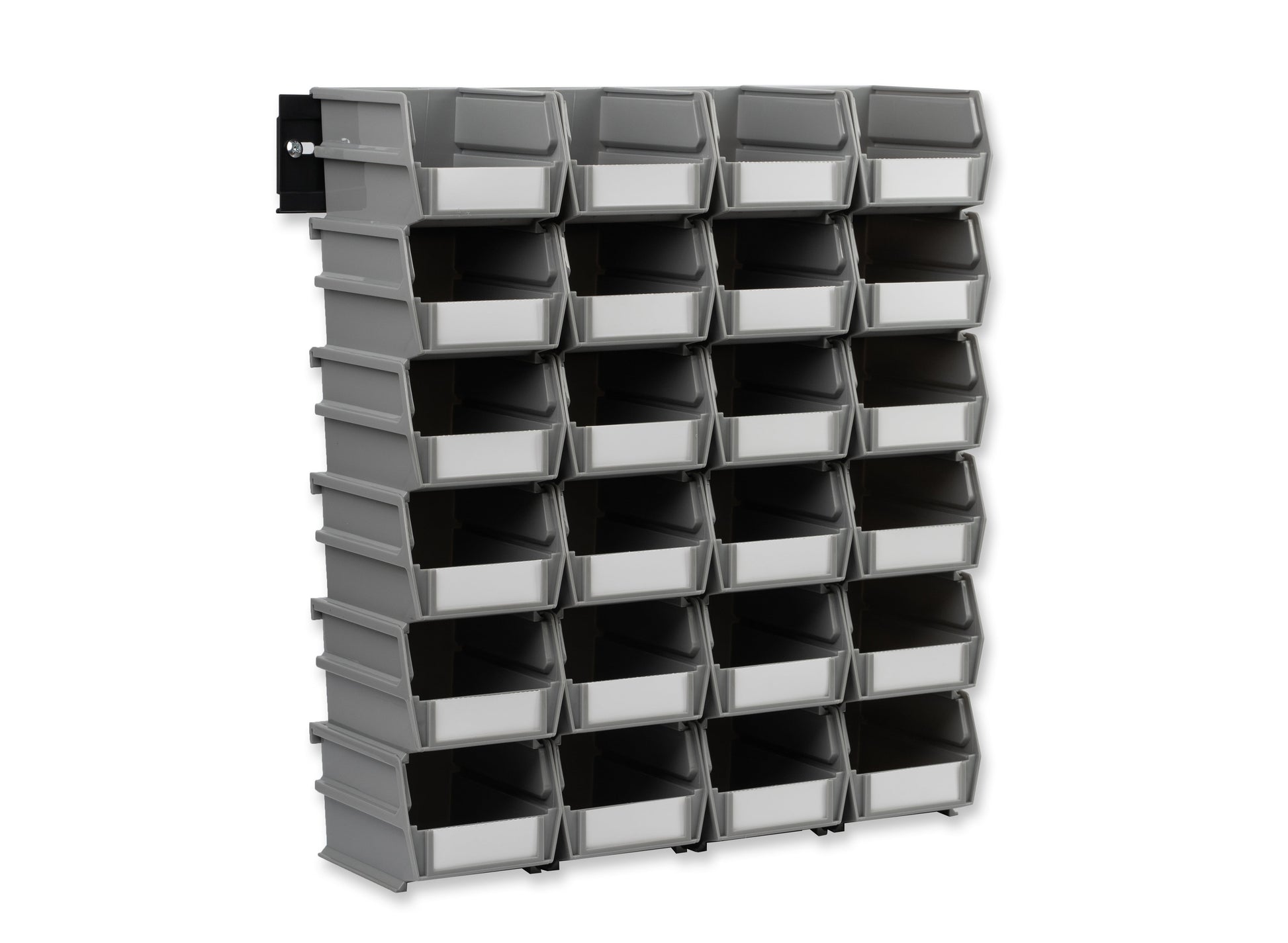 Triton Products 26 Pc Wall Storage Unit with 5-3/8 In. L x 4-1/8 In. W x 3 In. H Gray Interlocking Poly Bins, 24 CT, Wall Mount Rails 8-3/4 In. L with Hardware, 2 Pk