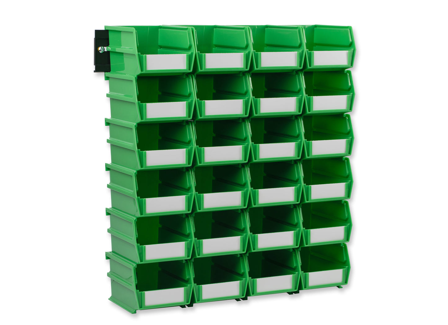 Triton ProductsÂ® Green Polypropylene Bins; 24 Interlocking Bins With 2 Wall Mount Rails