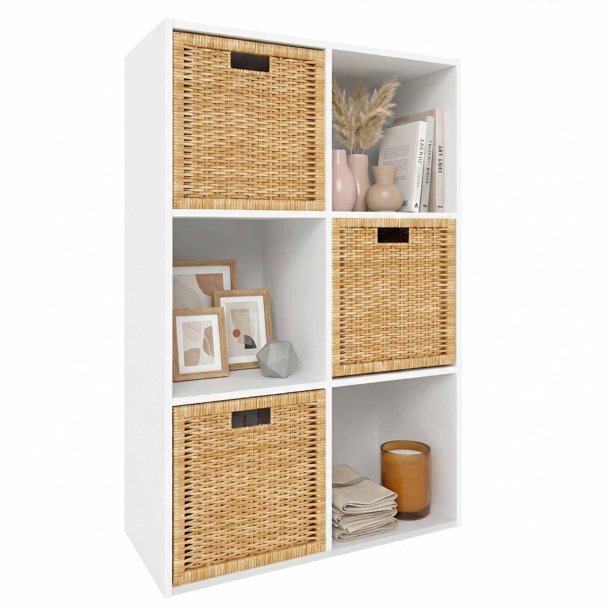 TrumanPick 6-Cube Storage Organizer, 24"W x 36"H x 12"D Cube Standing Bookshelf with Removable Back Panels for Living rooms, Offices,and Study Rooms - White