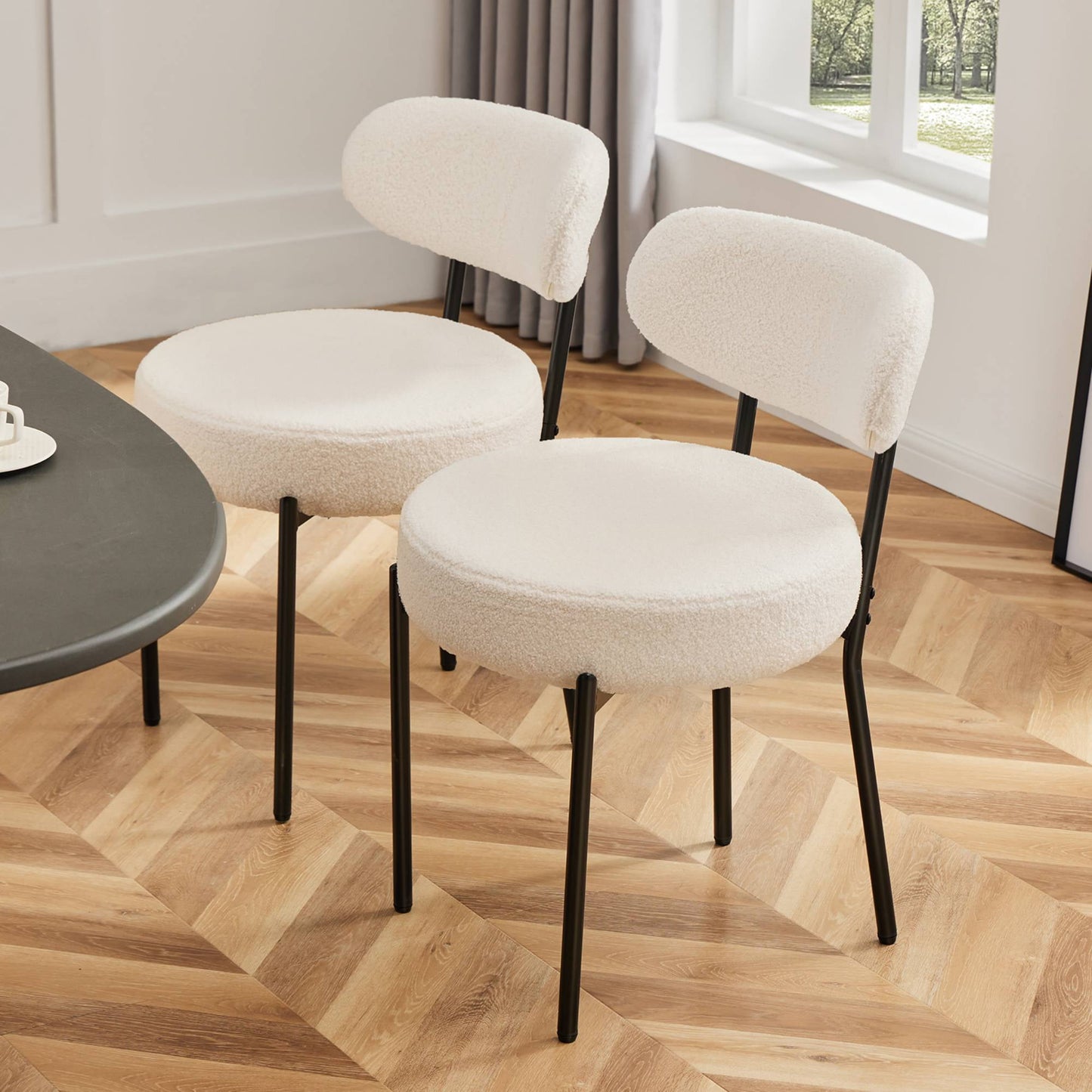 TrumanPick Boucle Dining Chairs Set of 2 Modern Upholstered Kitchen Chairs Dining Room Round&nbsp;Seat for Kitchen Island, Beige