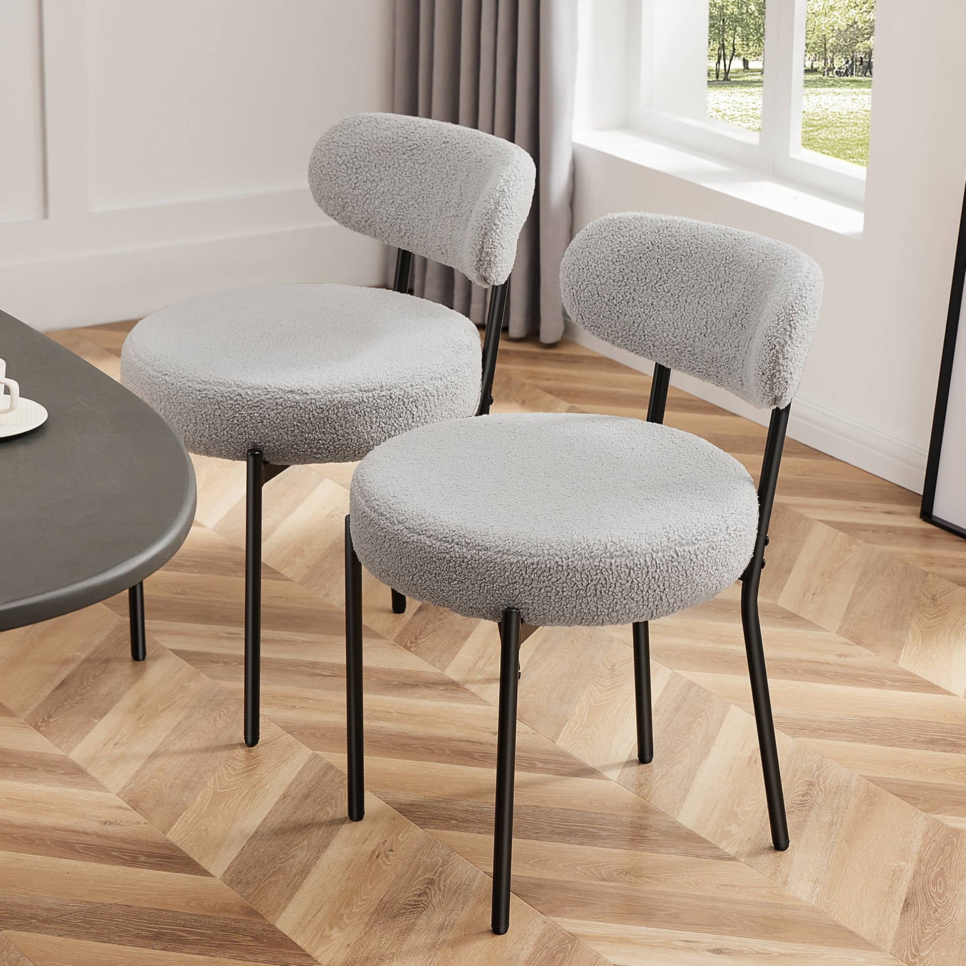 TrumanPick Boucle Dining Chairs Set of 2 Modern Upholstered Kitchen Chairs Dining Room Round&nbsp;Seat for Kitchen Island, Grey