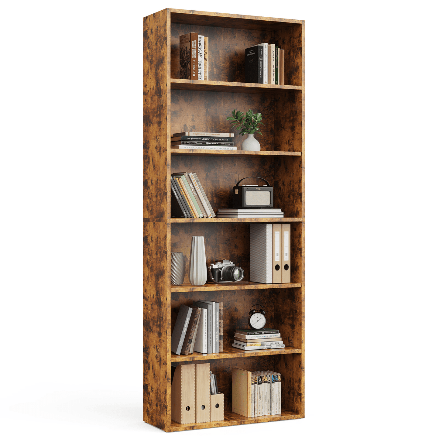 TrumanPick Rust Industrial 6 Shelf Bookcase - Large 63 Inch Tall Floor Standing Open Bookshelf for Home Office, Living Room, and Bedroom Storage