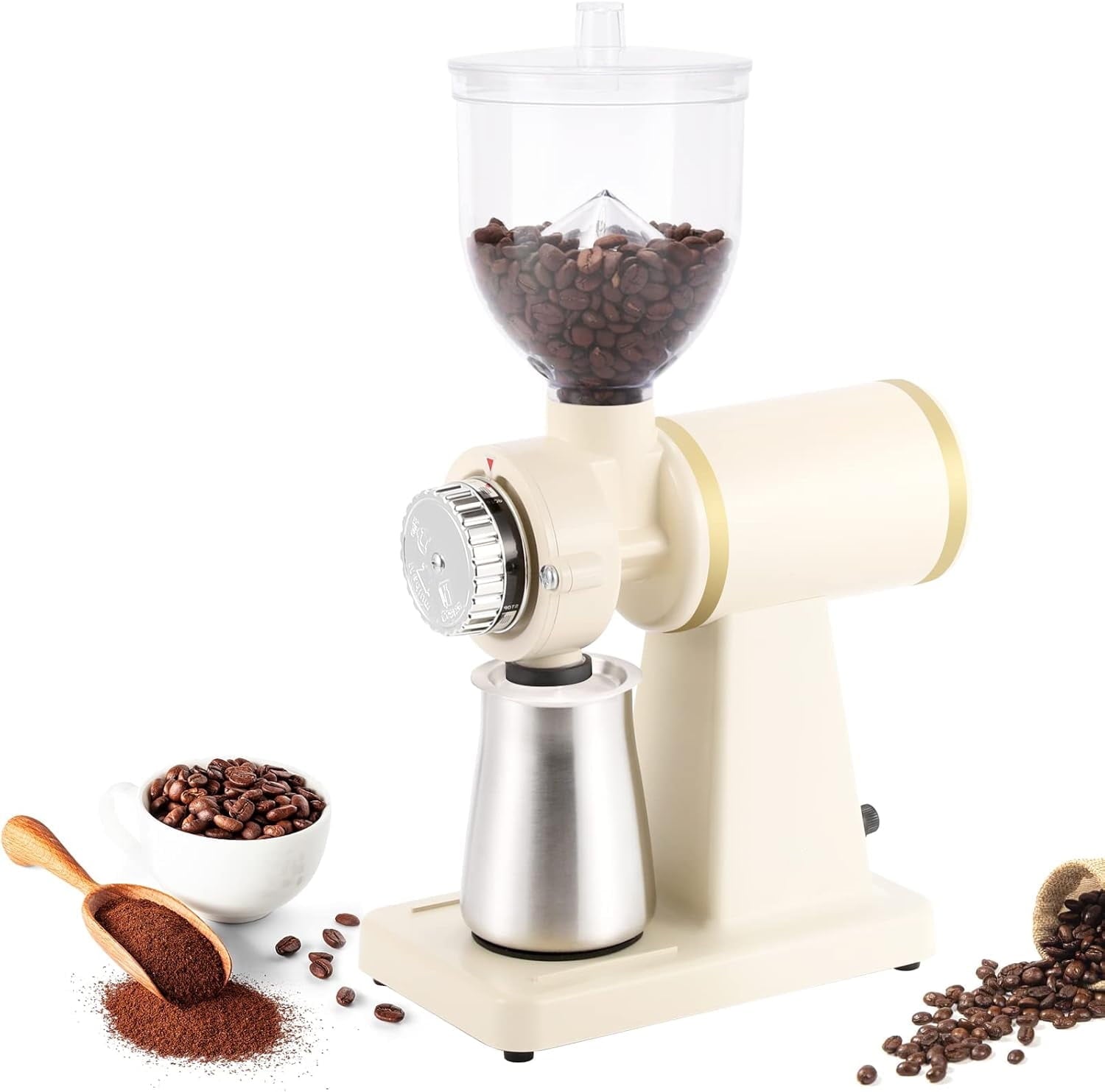 Trumoontree Electric Coffee Bean Grinder 250G Commercial&Home Milling Grinding Machine 200W Automatic Burr Grinder Professional Miller 8 Fine - Coarse Grind Size Settings White