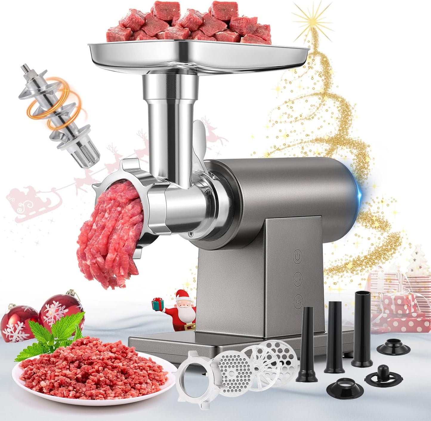 Trumoontree Meat Grinder Electric 3200W Heavy Duty Meat Mincer Chopper Machine Touch Control Multifunctional with Cutting Blade 3 Grinding Plates 3 Sausage Stuffers Kubbe Kit for Household&Commercial