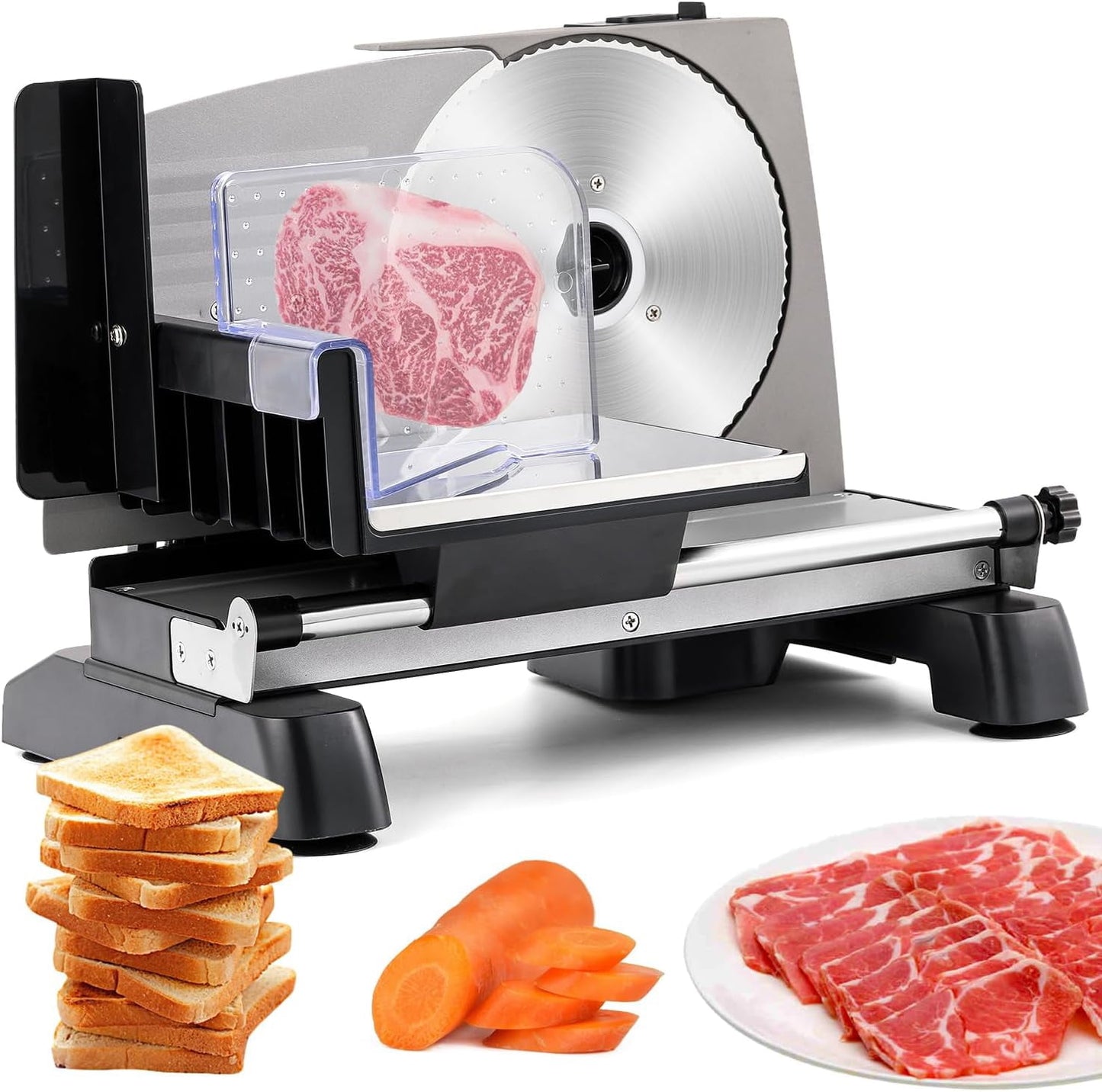 Trumoontree Meat Slicer Electric Food Slicer with 2 Stainless Steel Blades, 0-18mm Adjustable Thickness, Frozen Meat/Cheese Slicer for BBQ Child Lock Protection, 200W 110V