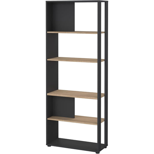 Tvilum Sign Tall Matte Grey/Jackson Hickory 5 Shelf Bookcase Room Divider