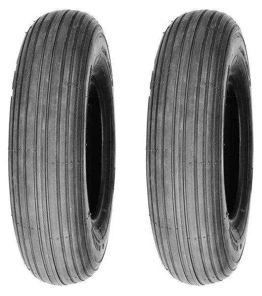 Two 3.50-8 Rib Tread Tubeless 4 Ply Wheel Barrow Tires 350-8 3.50x8