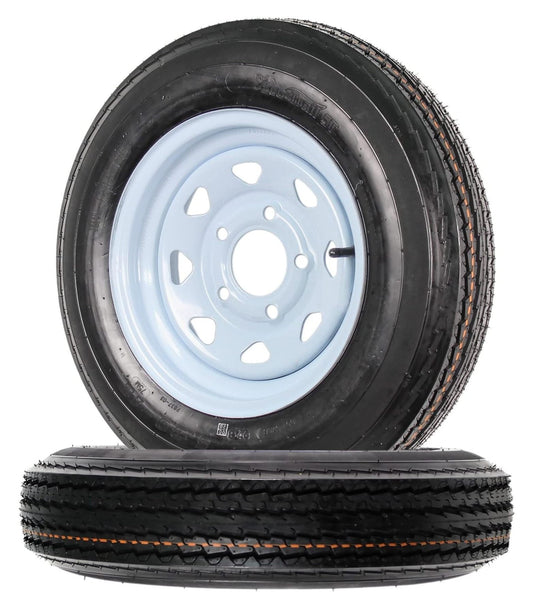 Two Trailer Tires On Rims 5.30-12 530-12 5.30 X 12 5 Hole Wheel White Spoke - 2 Year Warranty w/ Roadside