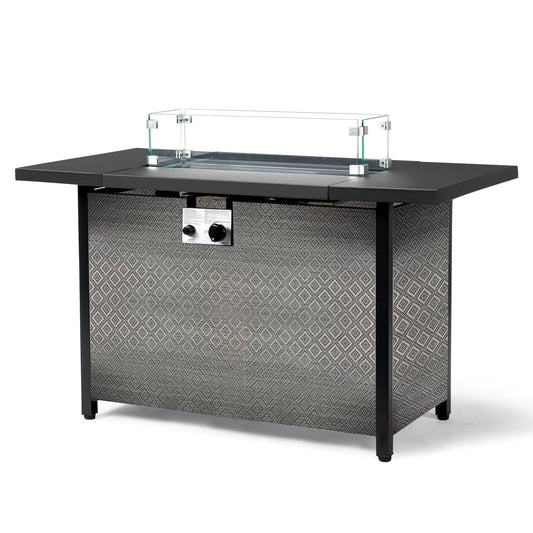 UBesGoo Fire Pit Table 43in Rectangular Metal Firepits- Propane Fire Pit Table with Glass Wind Guard for Picnic, 50000 BTU