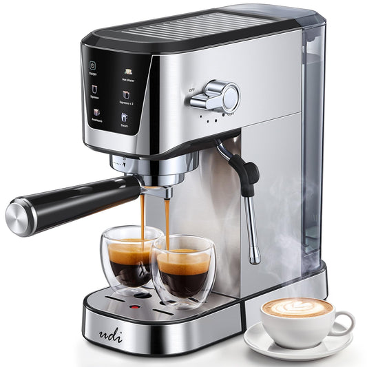 UDI Espresso Machines with LED Touch screen, 20 Bar Espresso Coffee machine for Lattes, Cappuccinos, Americano, Compact Cappuccino Latte Machine for Home, Silver C95