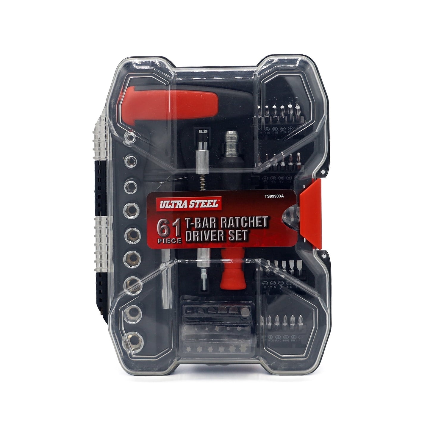 ULTRA STEEL T-Bar Ratcheting Driver with Quick Change, Adjustable Bit Holder Tool Set, 61 Piece
