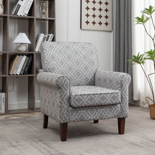 US Pride Furniture Classic Accent Armchair with Birch Wood Frame and Comfortable Rolled Armrests Arm Chairs for Living Room Bedroom and Office Décor 01 Printed Fabric