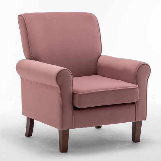 US Pride Furniture Classic Accent Armchair with Birch Wood Frame and Comfortable Rolled Armrests Arm Chairs for Living Room Bedroom and Office Décor Rose